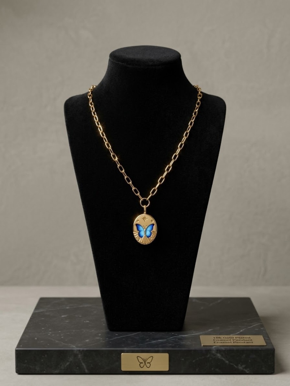 Gold Chain Necklace with Blue Butterfly Locket